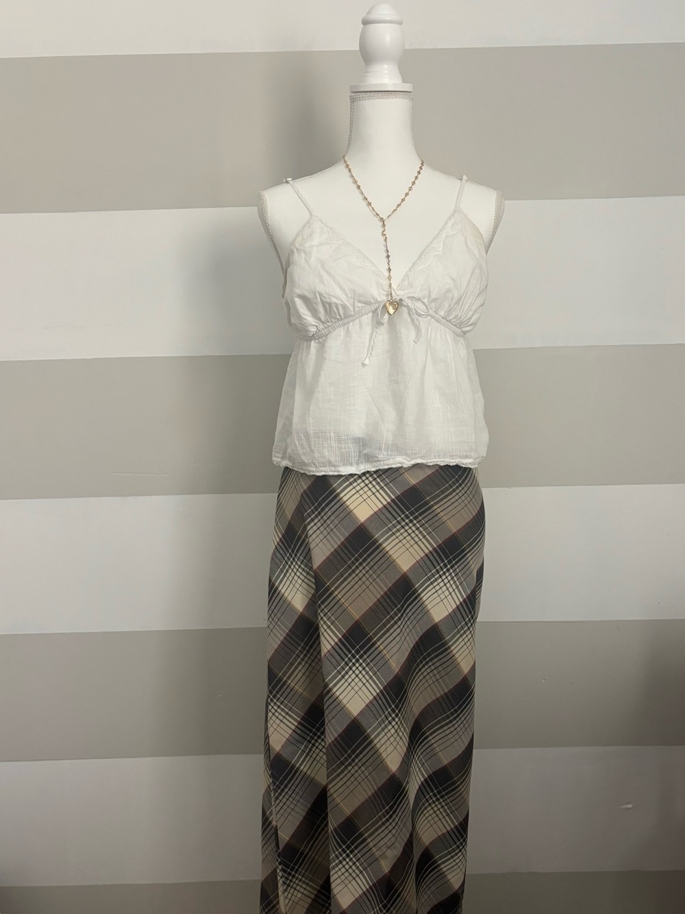 Urban Outfitters Neutral Plaid Maxi Skirt